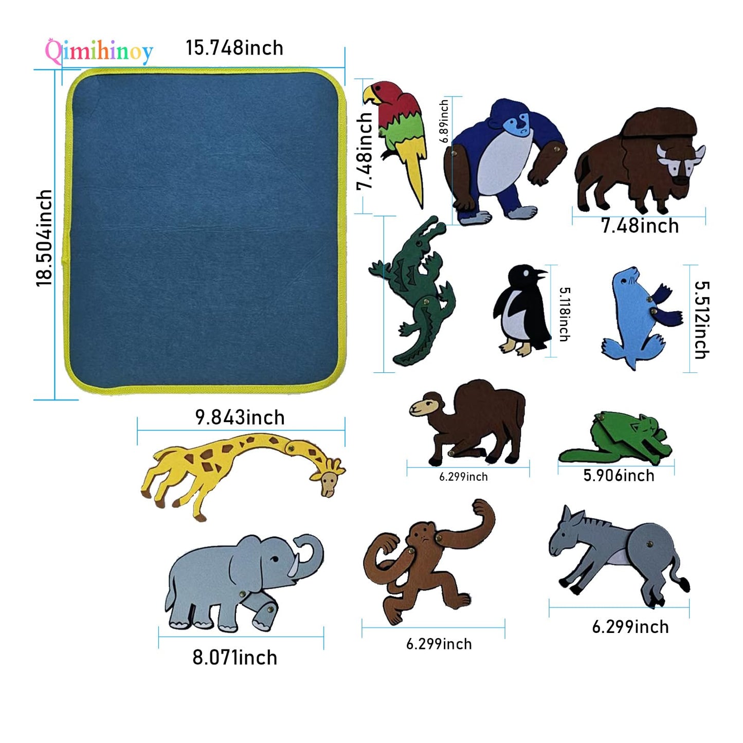 Qimihinoy Felt Story Board Set,Large Animals Felt Stroy Retelling Pieces for Toddlers,Preschool,Teachers, Speech, Therapy,Travel,Classroom (from Head to Toe)