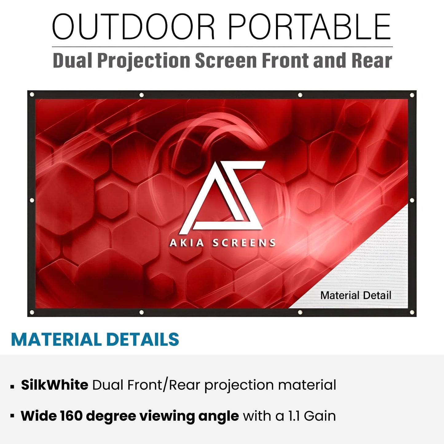 Akia Screens 120" Dual Projection Projector Screen, 16:9 Front & Rear, Portable Foldable Anti-Crease, 8K / 4K Ultra HD Ready Indoor Outdoor Home Theater Screen, AK-DIYOUTDOOR120H1.