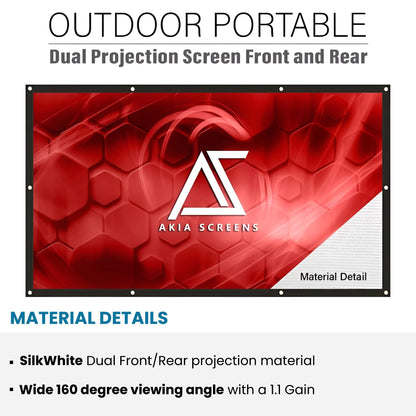 Akia Screens 120" Dual Projection Projector Screen, 16:9 Front & Rear, Portable Foldable Anti-Crease, 8K / 4K Ultra HD Ready Indoor Outdoor Home Theater Screen, AK-DIYOUTDOOR120H1.