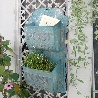All Chic Metal Hanging Planter Wall Mounted Planters Metal Wall Planter Wall Vase Indoor Outdoor Wall Planter for Farmhouse Decor (Blue)