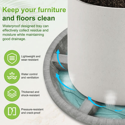 M METERXITY 2-Pack Plant Saucer, 3.74 Inch/9.5 cm Plastic Plant Trays Thicker for Pots/Indoor/Outdoor/Water Drainage and Protection, Flowerpot Drip Tray [Gray Veins]