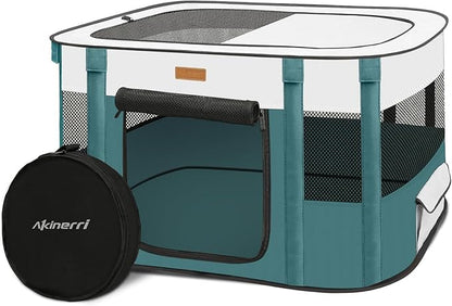 Dog Playpen - Foldable Cat Play Pens for Pubby,Kitten, Rabbit,Portable Pet Tent with Carring Bag for Indoor/Outdoor Travel Camping (Blue-Large)