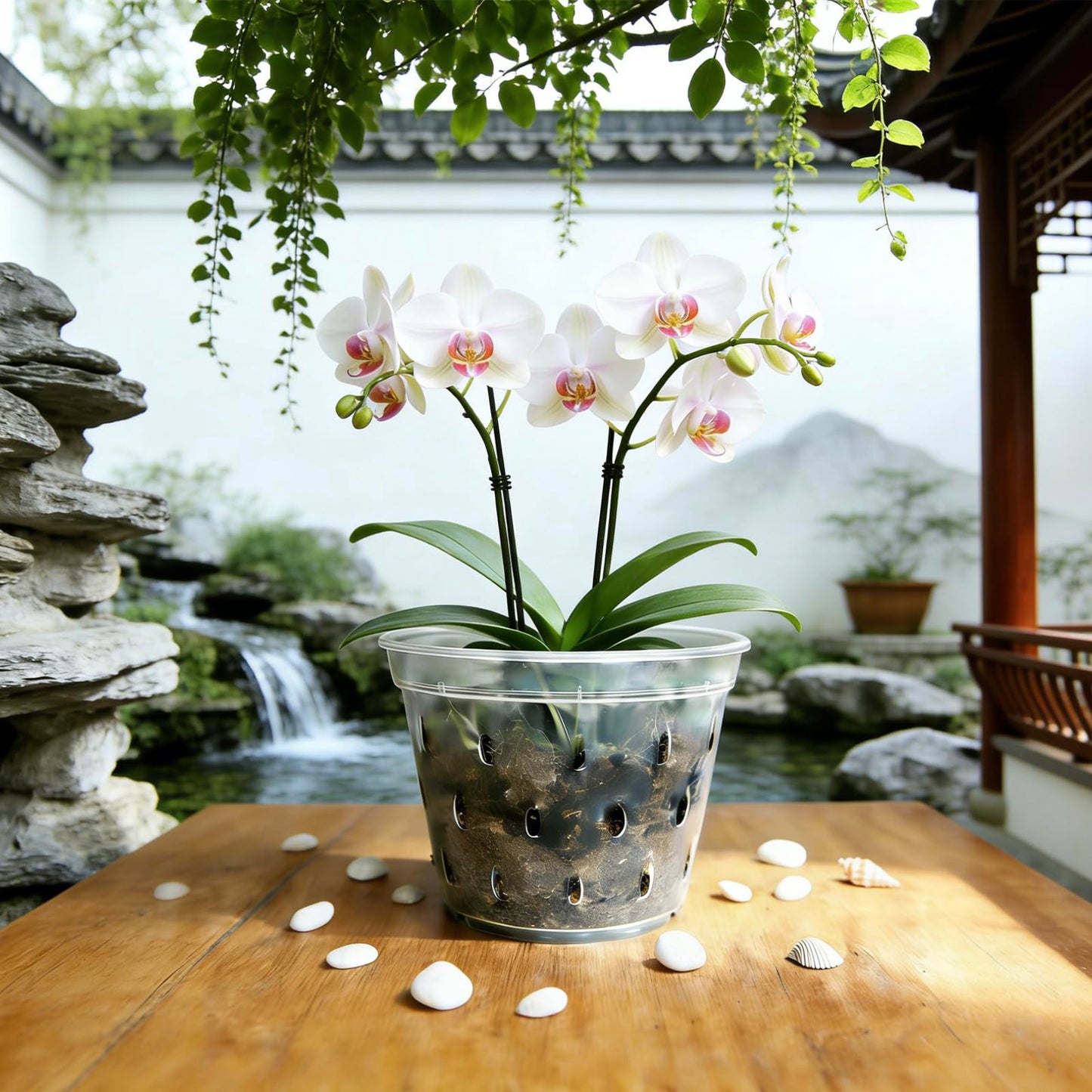 Gyfofix 6 Pack 5.9 Inch Clear Plastic Orchid Pots with Drainage Holes, Transparent Breathable Planters for Root Observation, Indoor Outdoor Orchid Cultivation