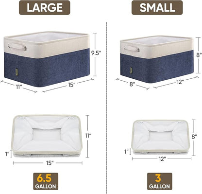 BALEINE 2 Pack Fabric Closet Storage Bins for Shelves, Linen Closet Organizers and Storage, Decorative Baskets for Organizing, Shelf, Clothes, Home, Office (Navy Blue, 15"x11"x9.5")