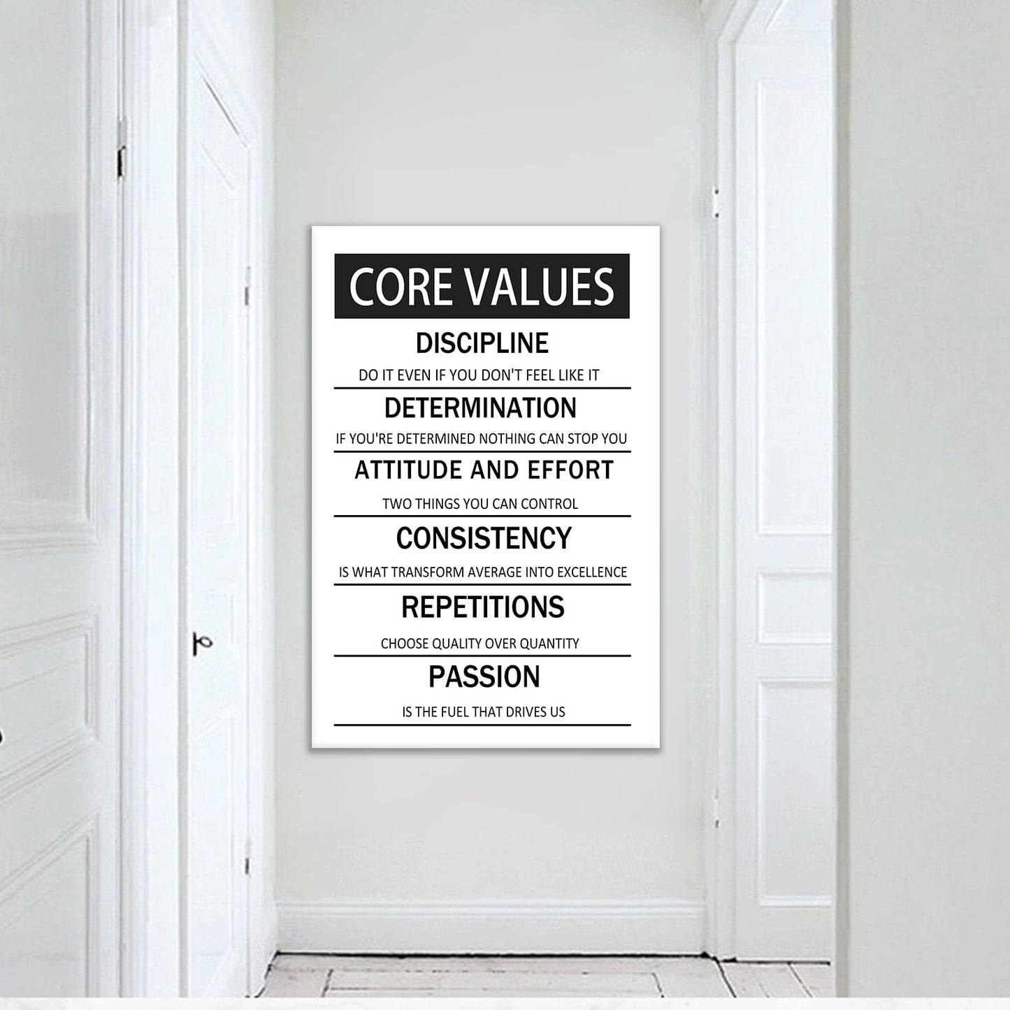 Core Values Motivational Wall Art Canvas Poster Black and White Inspirational Painting Print Artwork for Living Room Office Gym Modern Home Wall Decor Artwork Framed Ready to Hang [24''W x 36''H]