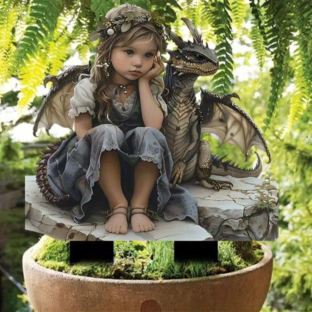 YUEYINGMG Garden Decor, Acrylic 2D Stake, Pot Plants Garden Yard Lawn Outdoor Fairy Statue Ornaments, Fairy Garden Accessories Decoration (Style G)