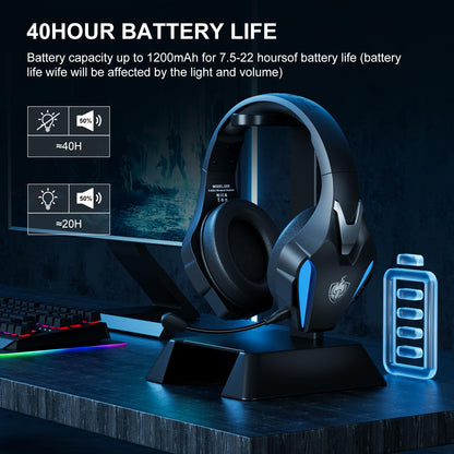 PHOINIKAS Wireless Gaming Headset for PS4 PS5 PC Switch, Wireless 2.4GHz Gaming Headphones with Detachable Noise Canceling Mic, 7.1 Stereo Sound, Only 3.5mm Wired Mode for Xbox Seires - Blue
