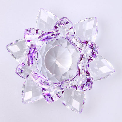 OwnMy Sparkle Crystal Lotus Flower Hue Reflection Feng Shui Home Decor with Gift Box (4 Inch/ 100MM Purple)