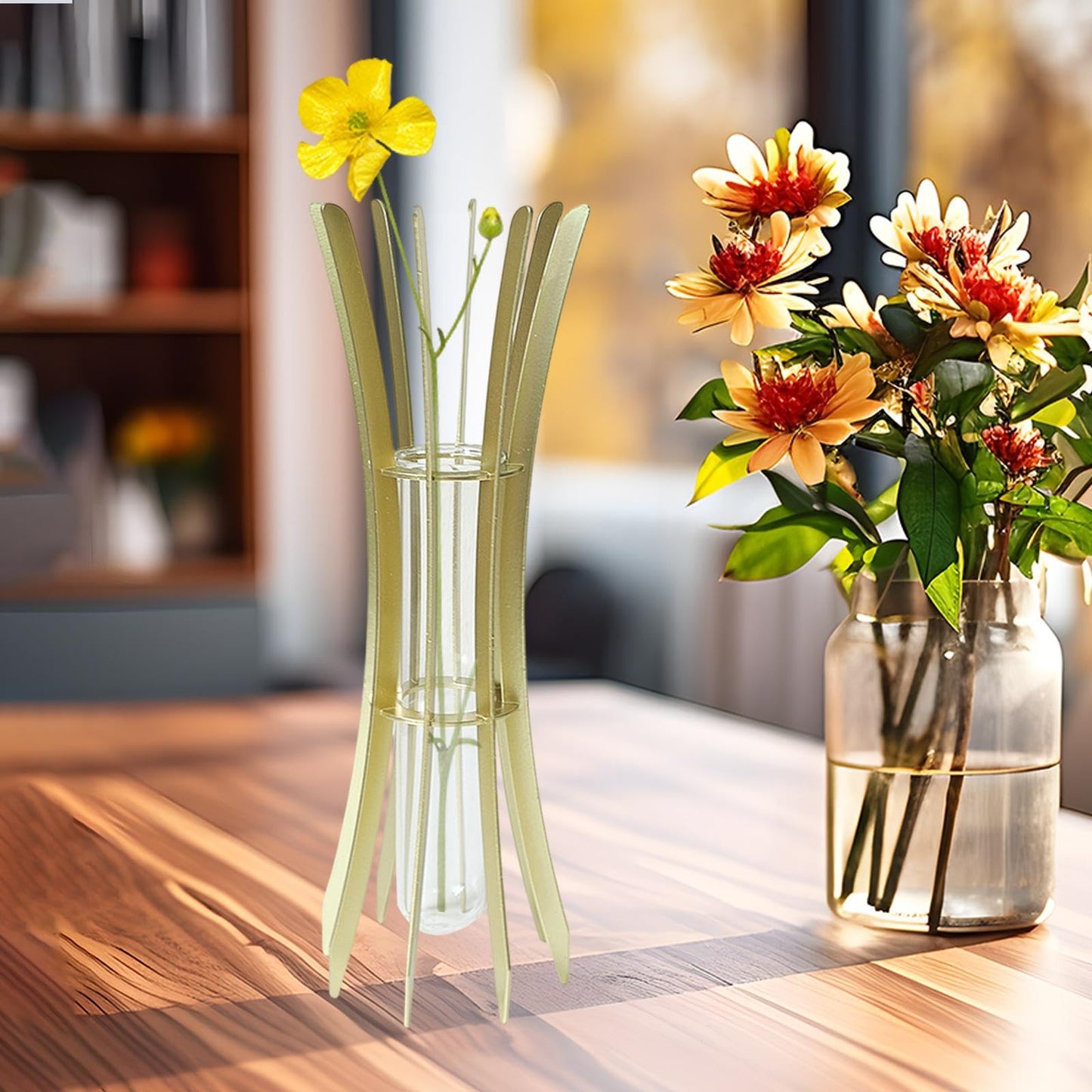 Gcljlmy Hydroponic Plant Glass Tube Flower Vase Desktop Decoration Sturdy Decorative for Plant Propagating Terrariums (Golden 8x8x24cm)