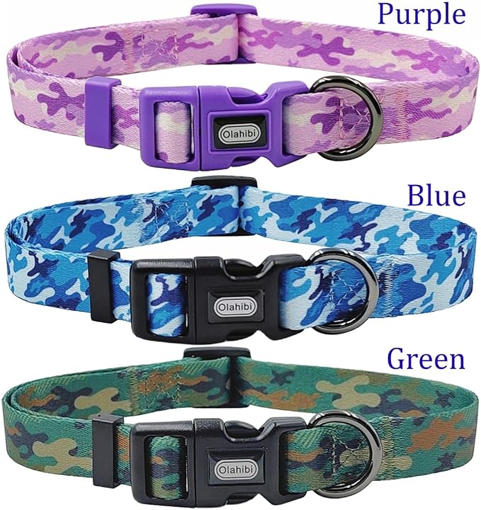 Dog Collar Leash Set, Camouflage Pattern, Polyester Material, Adjustable Collar and 5ft Matching Leash, for Small Dogs.(S, Blue Camo)