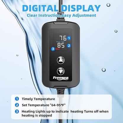 FREESEA Aquarium Heater for Fish Tank: 100W/200W/300W/500W Submersible Fish Tank Heater with Over-Temperature and Off-Water Protection for 40-75 Gallon Saltwater and Freshwater
