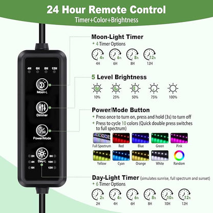 hygger LED Aquarium Light with Timer, 50W Full Spectrum Fish Tank Plant Growth Lamp, 24 H Remote Control, Adjustable Brightness & 10 Colors, Extendable Bracket, Power-Off Memory, Fits 48-52 Inch Tank