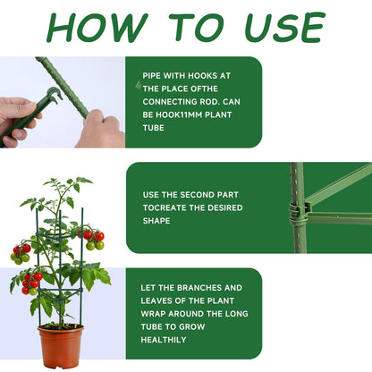 100pcs Garden Stakes Arms for Tomato Cage, Plant Trellis Connectors, Attach 0.43 Inch Dia Tomato Stakes and Plant Stick Supports, 11.8in Plastic Connecting Rod (11mm, No Stake)