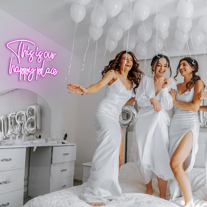 NOSUN This is Our Happy Place Neon Sign Happy Place Neon Signs for Wall Decor Dimmable Warm White LED Signs for Bedroom Classroom Man Cave Home Bar Birthday Party Game Zone Decor Neon Classroom Sign
