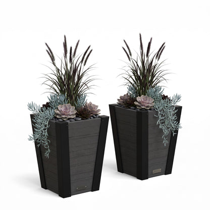 Mayne Vista 18in Outdoor Planter 2-Pack- Modern Tall Tapered Design with Drainage Hole for All Season Use - Ideal Front Porch Decor & Patio Planter - Easy Assembly