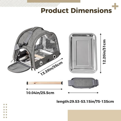 BOSREROY Backpack Pet Carrier, Airline Approved Parrot Transport with Transparent Mesh, Adjustable Shoulder Strap, and Stainless Steel Tray for Smaller Pets