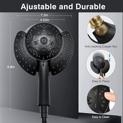INAVAMZ Shower Head with Handheld High Pressure: Hand Held Shower Head & Rain Shower Head 2-IN-1 Shower Head with 59" Rotatable Stainless Steel Hose, Shower Trim Systems, Black 1.8 GPM 15391