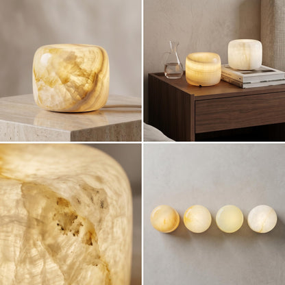 Lierlava Natural Marble Lamp, Cordless Rechargeable Marble Tap Light, 3-Way Dimmable Ambient Stone Glow Lamp, Portable Zen Decor Gift for Bedroom Desk Shelf (Granite with a Jade-Like Texture)