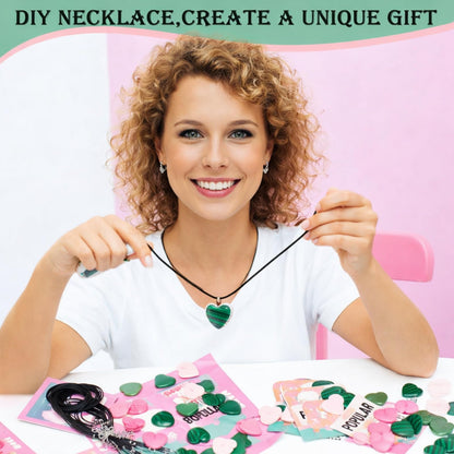 Remerry 24 Sets Valentine's Day Witch Themed Gifts, Galentine's Day Exchange Gift for Best Friends Pink and Green Gemstone Necklace DIY Crafts Kit with Witch Cards Exchange Party Favors for Friends