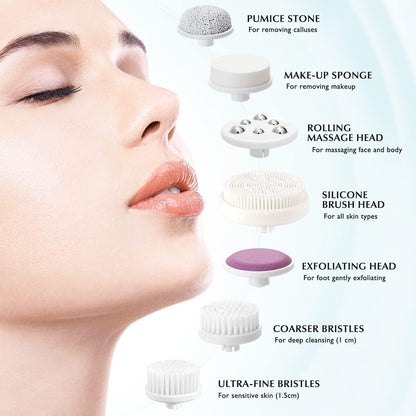 COSLUS Facial Cleansing Brush Silicone Face Scrubber: 2 in1 FBS-D Electric Exfoliating Massage Device Waterproof Deep Cleaning Exfoliation Rotating Spa Machine - Electronic Skin Care Wash Clean System