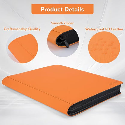 Toploader Binder,16 Pocket Top Loader Binders for 3" x 4" Rigid Cards,Toploader Card Binder for Hard Plastic Top Loaders,Holds 640 Top Loaders(Orange)