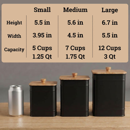 Kitchen Canisters for Countertop Set of 3 with Customizable Chalkboard Labels & Marker Pen - Big Iron Kitchen Canisters with Airtight Lids - Black Canister Set - Flour and Sugar Containers Farmhouse