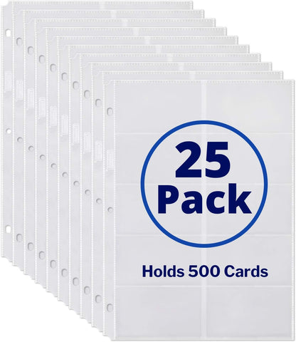 Dunwell Business Card Holder Sleeves (25 Pack for 500 Cards), Heavyweight Plastic Sheet Protect, Each Sleeve Holds 20 2x3.5 Namecards, 3-Hole Punched, Fits 3-Ring Binders