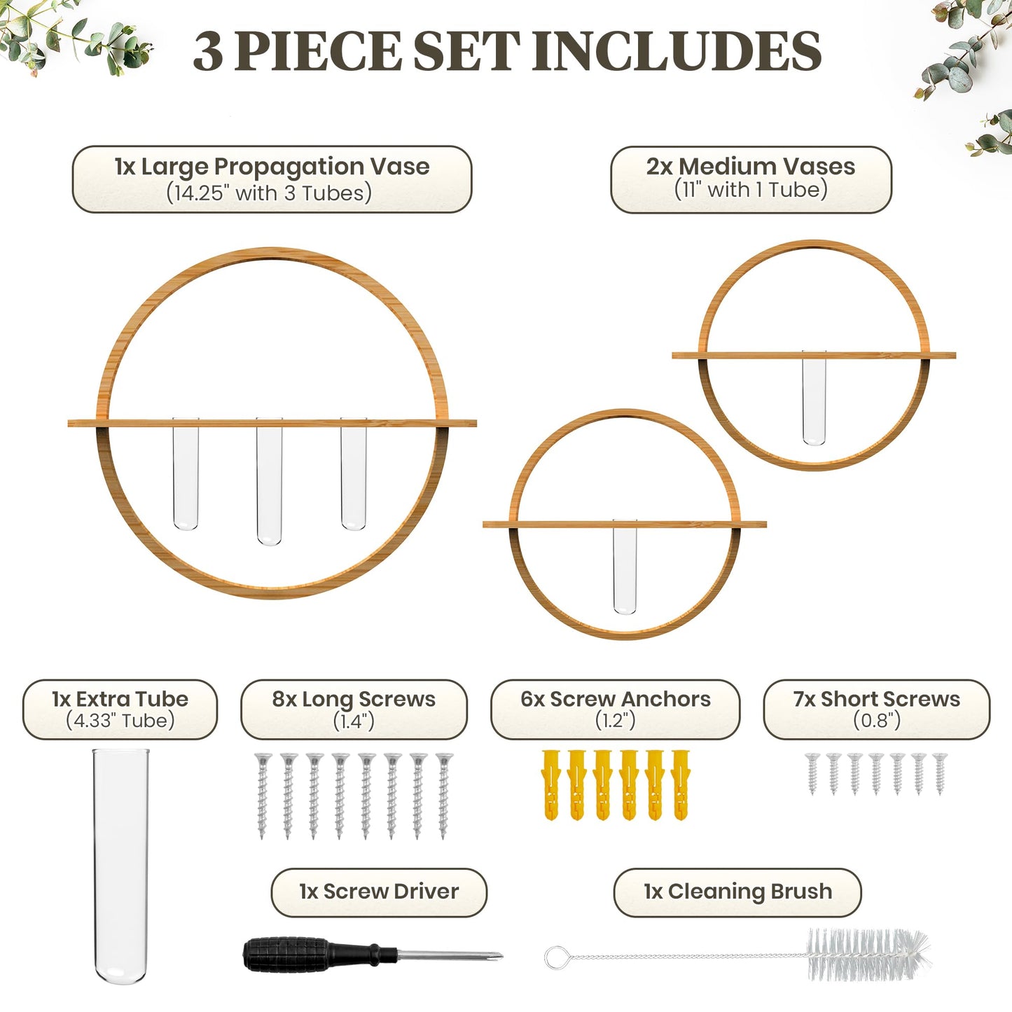Bohemian Roots Plant Propagation Stations - Set of 3 Bamboo Wall Planters for Indoor Plants with 5 Glass Plant Propagation Tubes | Propagation Vases for Plants | Aesthetic Plant Wall Decor