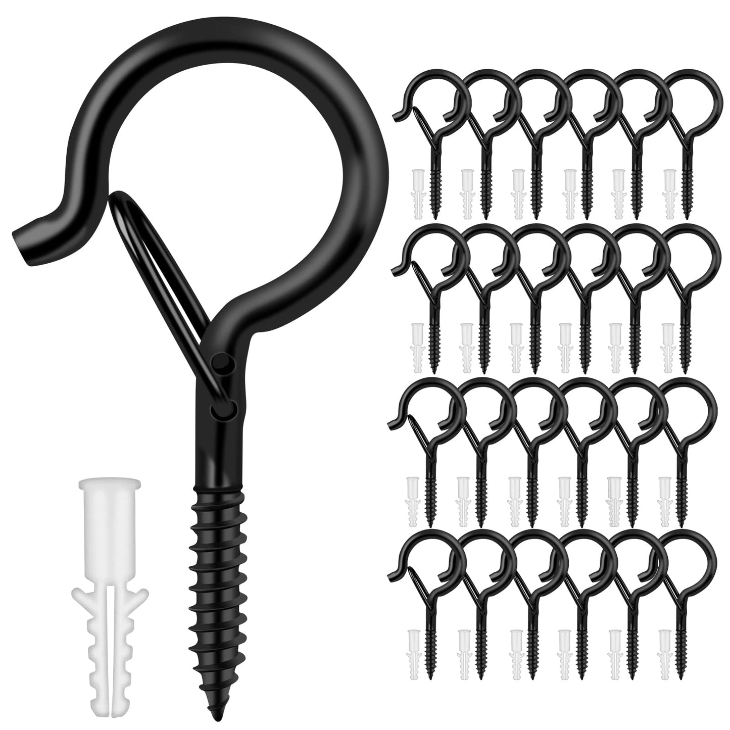 Q Hangers 25 PCS Screw-in Hooks for Outdoor String Lights, Swivel Hanging Basket Patio Light Hooks with Safe Buckle Screw in Planter Eye Hook for Wall Ceiling