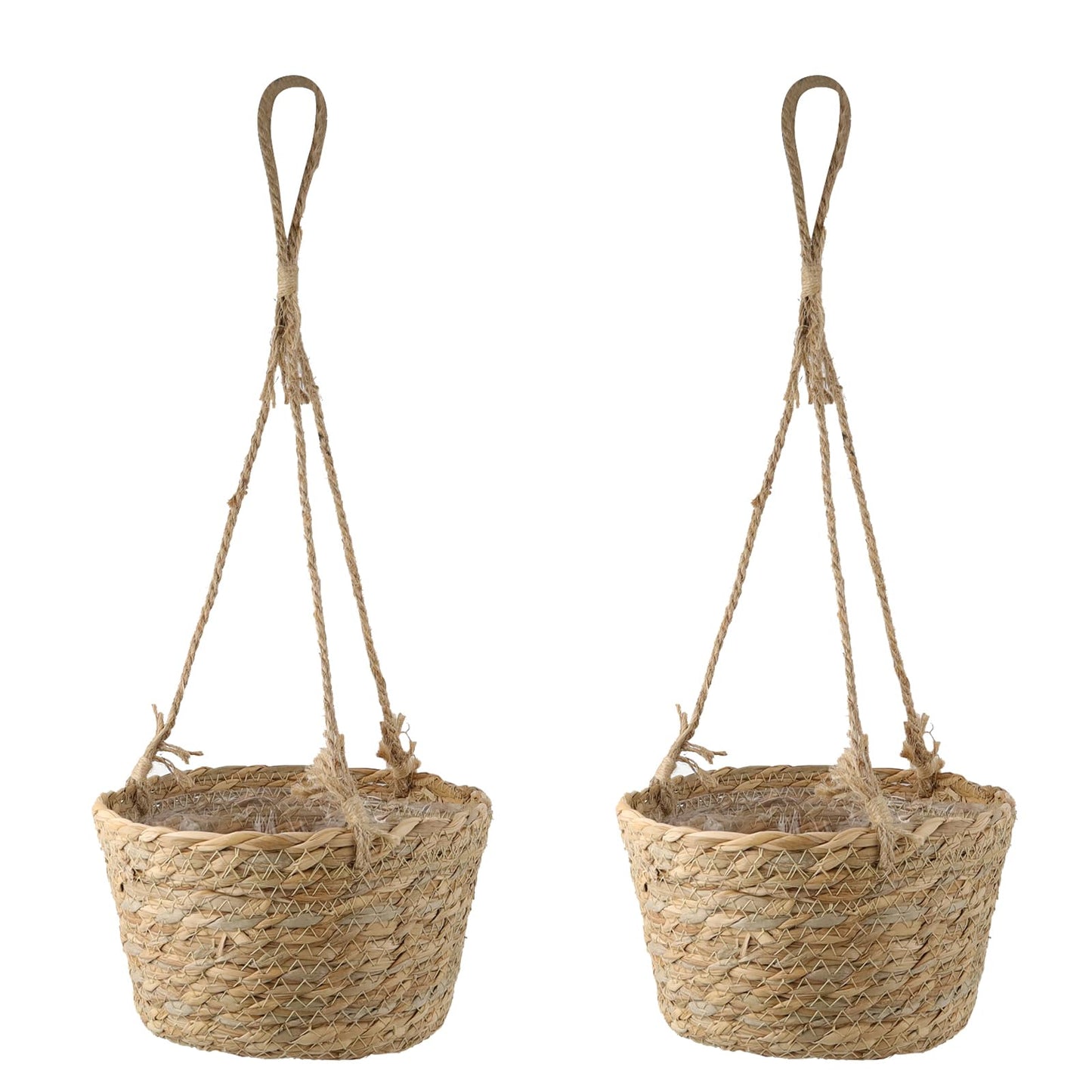MY MIRONEY 2PCS Hanging Planter Basket Natural Seagrass Woven Plant Pot Hanger Hanging Plant Holder with Twine for Home Decor, Indoor & Outdoor Use, 8.11" x 4.96", Khaki