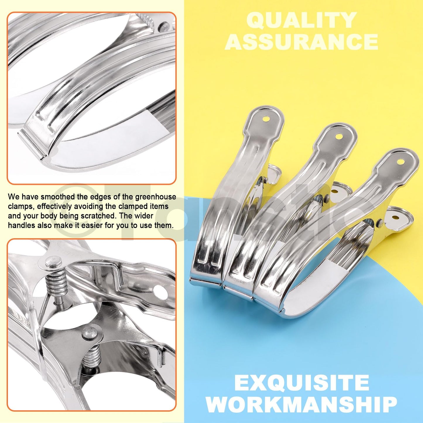 Tanstic 10pcs 6.3 Inch Stainless Steel Greenhouse Clamps Heavy Duty Garden Clips with Strong Grip and Large Open Mouth for Netting Holding