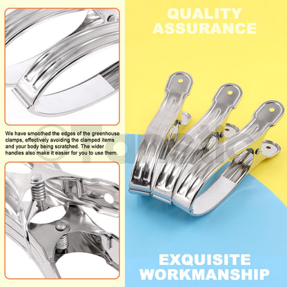 Tanstic 10pcs 6.3 Inch Stainless Steel Greenhouse Clamps Heavy Duty Garden Clips with Strong Grip and Large Open Mouth for Netting Holding