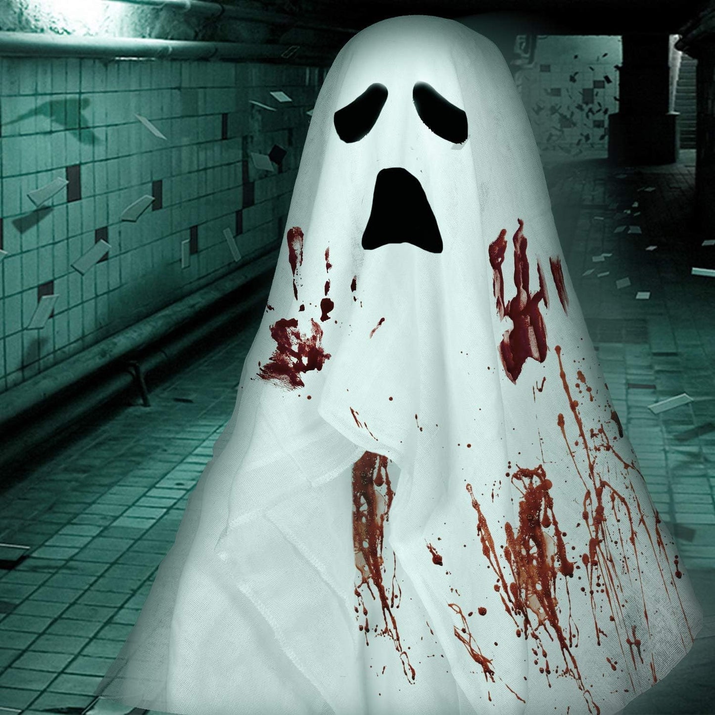 Waline Halloween Spooky Scary Cloth 41.6 x 7.2 Ft - White Gauze Fabric Decorations for Haunted House, Indoor/Outdoor Doorways & Entryways - Creepy Fabric Party Supplies