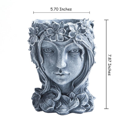 Romehaha Face Flower Pot Head Planter with Drainage Hole,Cute Resin Goddess Face Planters Pots Opend Eyes (Goddess Gray(Large))