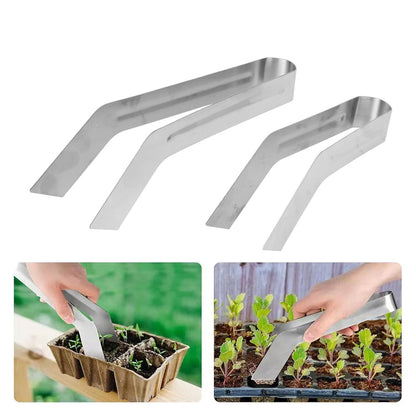 2 pcs Seedling Transplant Tongs, Stainless Steel Seedling Starters Remove Tongs, Gardening Plants Transplant Tongs for Reducing Root Damage