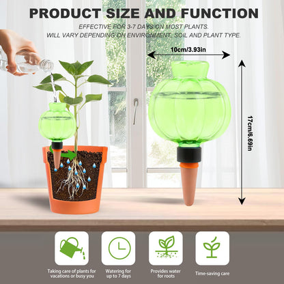 Ansberta 4 Pcs Plant Self Watering Globes, 17oz Large Plastic Water Bulbs Top Fill Watering Globes Slow Release Terracotta, Water Spikes Stakes for Indoor and Outdoor Plants (Green)