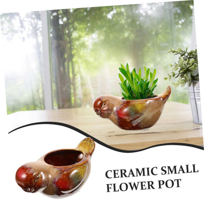 Happyyami Creative Ceramic Succulent Planter Pot with Bird Design Small Indoor Decorative Flower Pot for Succulent Planting and Home Gardening Gift for Garden Lovers