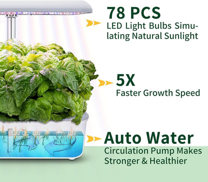 Hydroponics Growing System Kit with LED Grow Light, Indoor Gardening System with 14 Pods, WiFi Indoor Herb Garden, Herb Garden Kit Indoor, Adjustable Height Up to 16.5", Auto Pump, 5L Water Tank