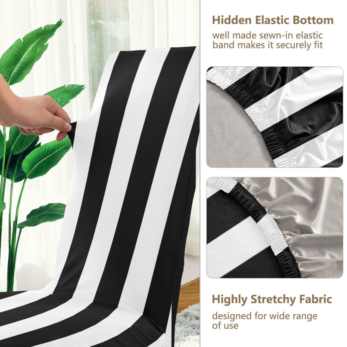Kigai Black and White Stripes Dining Room Chair Covers Set of 2,Stretchable Removable Washable Spandex Kitchen Chair Protector Slipcovers for Restaurant,Hotel,Ceremony,Christmas Decoration