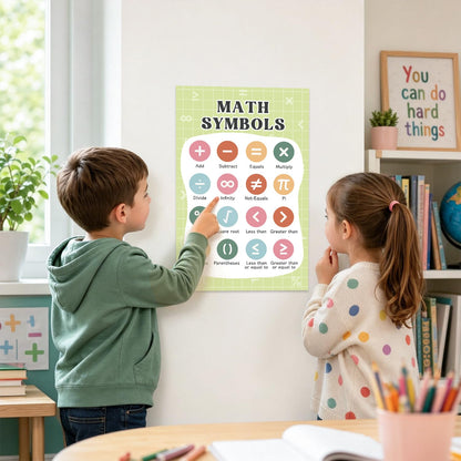 12 PCS Math Educational Posters Set (11x17", Laminated) -Math Symbol Classroom Learning Charts for Homeschool, Bulletin Board Wall Decor, Multiplication,Place Value,PEMDAS Charts& More