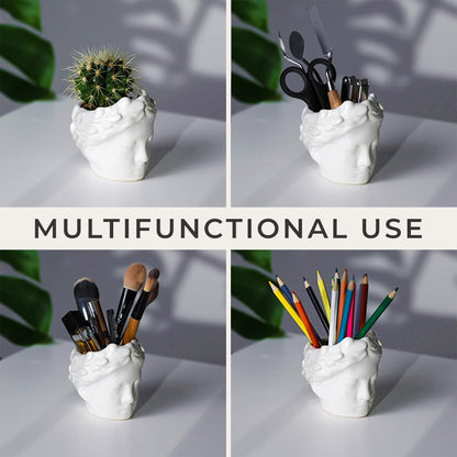 DOMIVKA Small Head Planter - Ceramic Face Planter Pots for Indoor Plants, Cute Funny Succulent Pot with Drainage Hole, Unique Gift, 3.9"