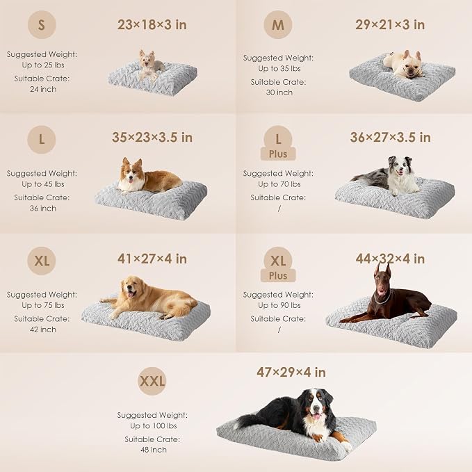 EHEYCIGA Washable Small Dog Bed for Crate 23x18 Inch, Kennel Pad for Puppy Up to 25 lbs, Plush and Comfy Pet Sleeping Mat, Grey
