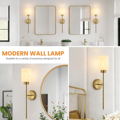 Mieloxiy Gold Wall Sconces Set of 2 with Marble Glass Shade, Modern Bathroom Vanity Light Fixtures for Bedroom, Hallway, Entryway, Living Room
