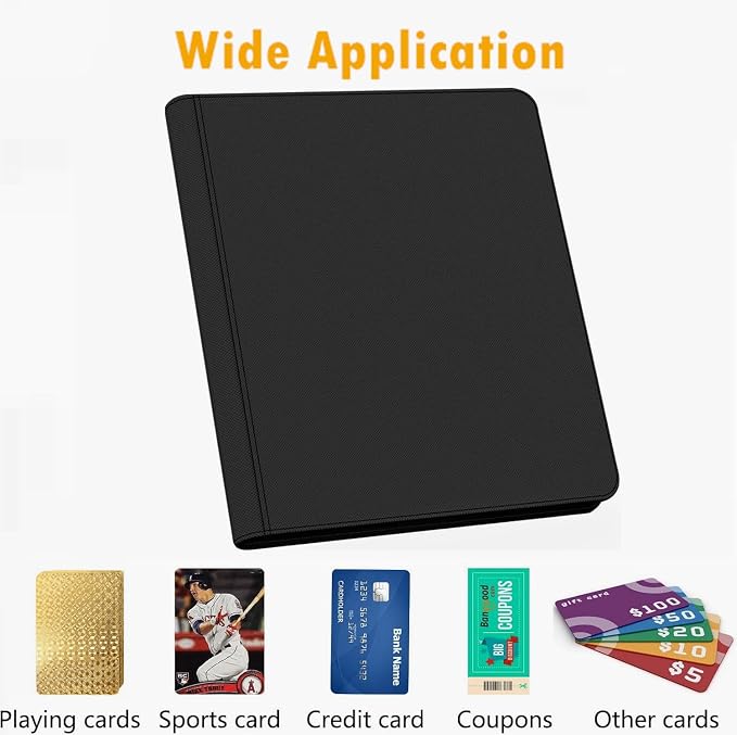 16 Pocket Card Binder, Ringless Zip Trading Card Binder, 1000+ Double Sided Pocket PU Collection Binder, Collector Album, Card Folder for MTG, TCG, Sports Cards