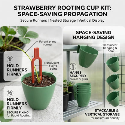 Strawberry Propagation Cups, with 20 Cups & 50 Forks and Gardening Tools, Hanging Strawberry Planter, for Bare Root Plants, Hanging Planter for Greenhouse & Home Garden (20pcs,Small)