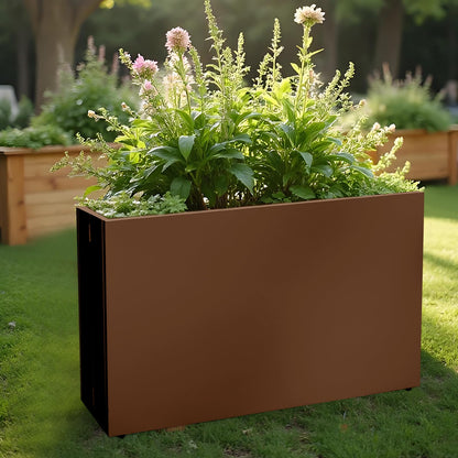 Zezgeuro Galvanized Steel Planter Box-No Installation Required Metal Rectangular Block Long Box Planter Modern Outdoor Planters All-Weather Use with Drainage Holes for Patio/Porch, 36×24×12IN（Brown）