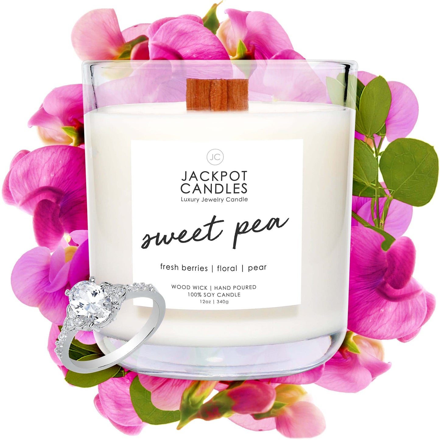 Jackpot Candles Sweet Pea Candle with Ring Inside (Surprise Jewelry Valued at $15 to $5,000) Ring Size 10