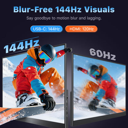 VisionOwl Portable Monitor 16 Inch 2.5K QHD 144Hz 16:10 Second Screen, USB-C HDMI HDR Travel Monitor for Laptop PC MacBook PS5 Xbox, VESA Mountable, with Speakers, Built-in Kickstand