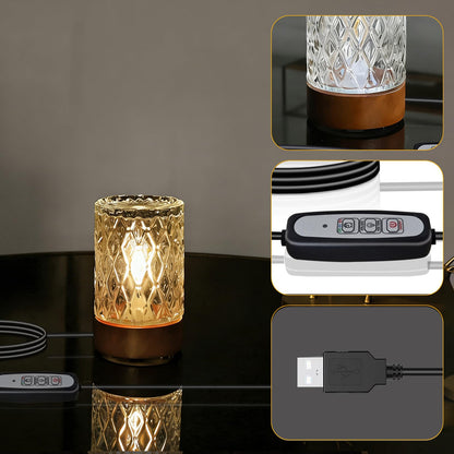 CZSHCKJYXGS Night Lamp for Adult, Mood Lighting, Dimmable Night Light with Timer, Nightstand Lamp, Adjustable Brightness, Mini Bedroom Lamp (Cylindrical Rhombus Pattern)
