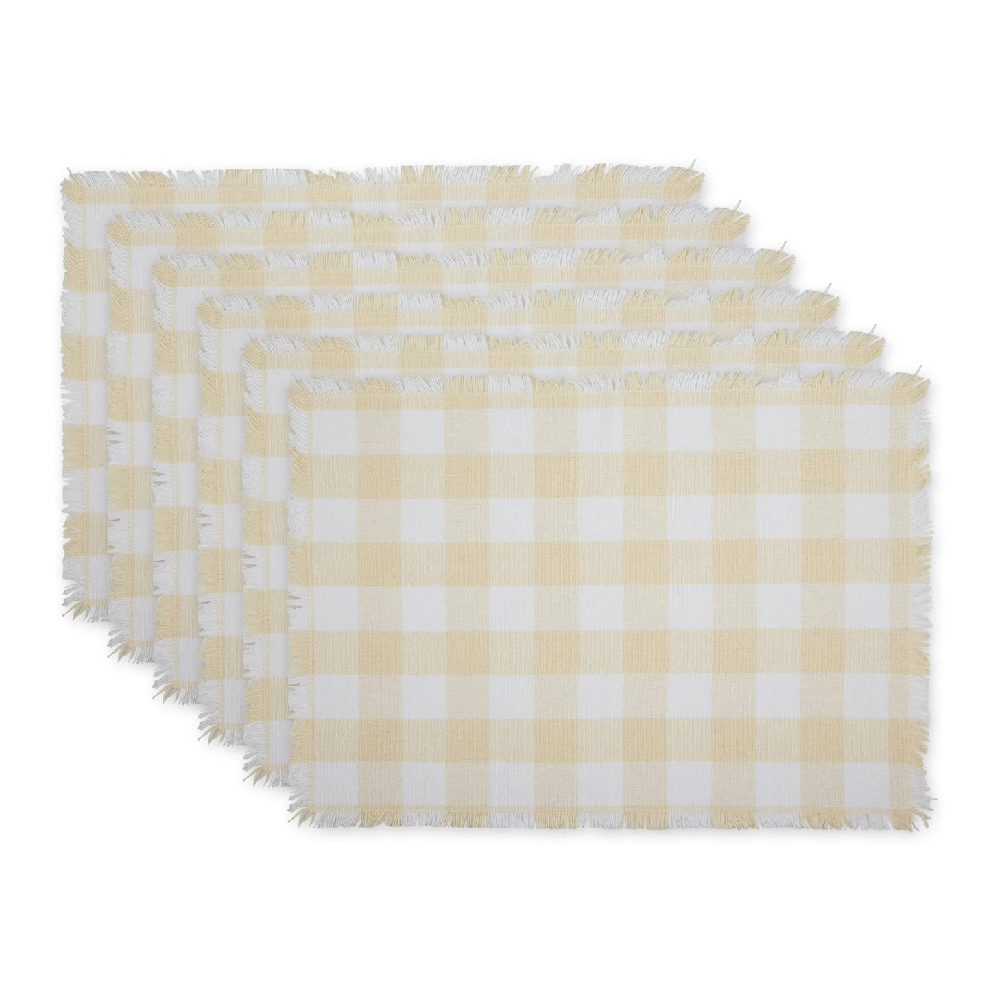 DII Heavyweight Fringed Check Tabletop Collection, Placemat Set, 13x19, Natural, 6 Count